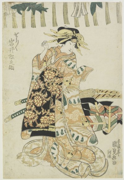 De acteur Iwai Matsunosuke als een courtisane door Utagawa Kunisada